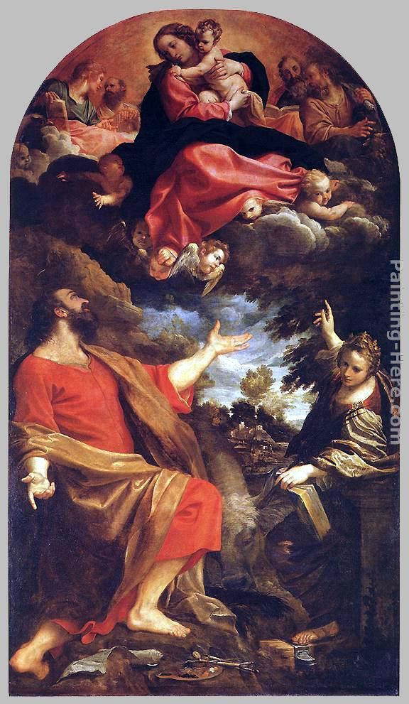 The Virgin Appears to St. Luke and Catherine painting - Annibale Carracci The Virgin Appears to St. Luke and Catherine art painting